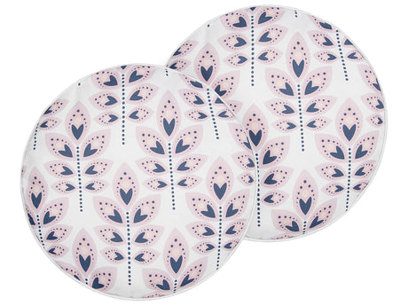Set of 2 Garden Cushions Off-White Polyester  40 cm Round Leaf Pattern Motif Modern Design Throw Scatter Pillow Beliani