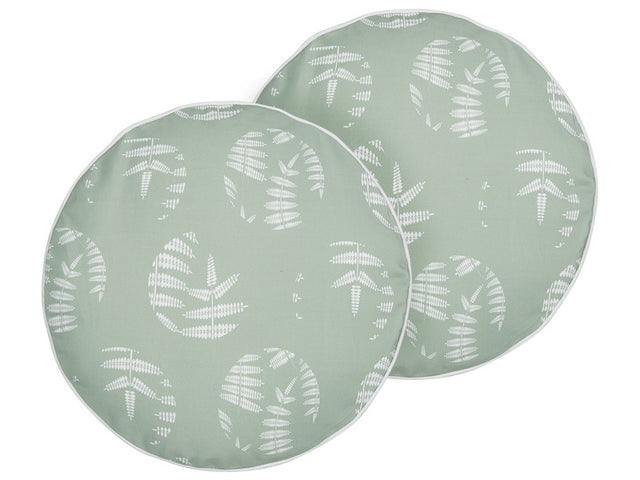 Set of 2 Garden Cushions Green Polyester ⌀ 40 cm Round Leaf Pattern Motif Modern Design Throw Scatter Pillow Beliani