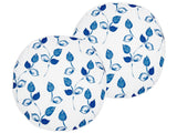 Set of 2 Garden Cushions White and Blue Polyester  40 cm Round Leaf Pattern Motif Modern Design Throw Scatter Pillow Beliani