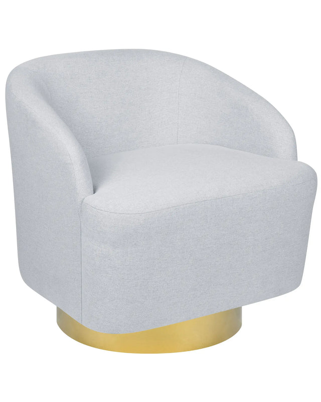 Armchair Light Grey Fabric Gold Base Swivel 360 Retro Glam Art Decor Style Beliani