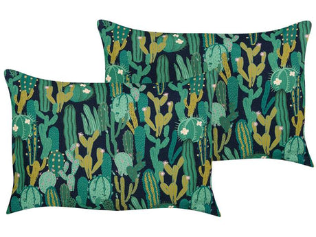 Set of 2 Garden Cushions Green Polyester Cactus Pattern 40 x 60 cm Rectangular Modern Outdoor Patio Water Resistant Beliani