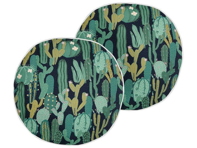 Set of 2 Garden Cushions Green Polyester Cactus Pattern ⌀ 40 cm Round Modern Outdoor Patio Water Resistant Beliani