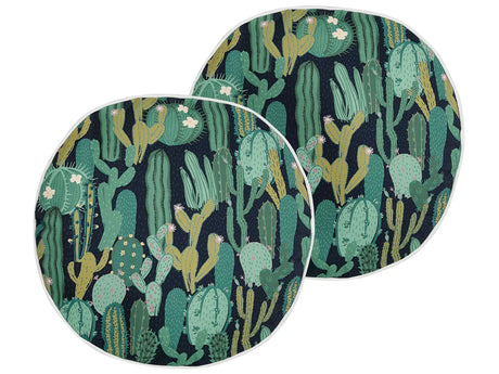 Set of 2 Garden Cushions Green Polyester Cactus Pattern  40 cm Round Modern Outdoor Patio Water Resistant Beliani
