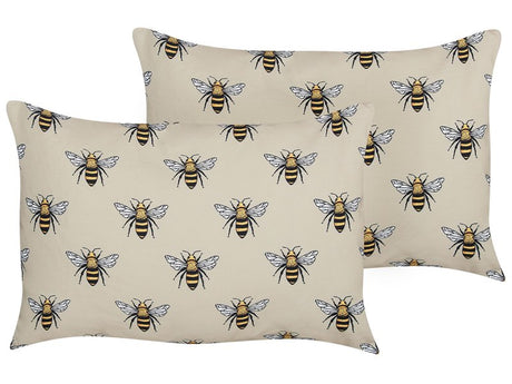 Set of 2 Garden Cushions Beige Polyester Bee Pattern 40 x 60 cm Rectangular Modern Outdoor Patio Water Resistant Beliani