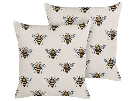 Set of 2 Garden Cushions Beige Polyester Bee Pattern 45 x 45 cm Square Modern Outdoor Patio Water Resistant Beliani