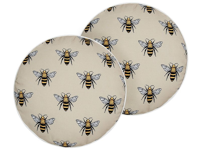 Set of 2 Garden Cushions Beige Polyester Bee Pattern ⌀ 40 cm Round Modern Outdoor Patio Water Resistant Beliani