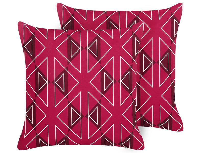 Set of 2 Garden Cushions Pink Polyester Geometrical Pattern 45 x 45 cm Square Modern Outdoor Patio Water Resistant Beliani