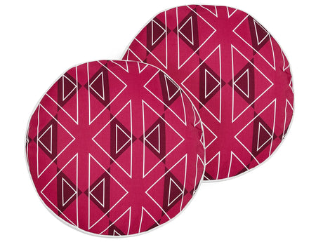 Set of 2 Garden Cushions Pink Polyester Geometrical Pattern  40 cm Round Modern Outdoor Patio Water Resistant Beliani