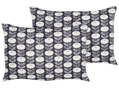 Set of 2 Garden Cushions Grey Polyester Geometric Pattern 40 x 60 cm Modern Outdoor Decoration Water Resistant Beliani