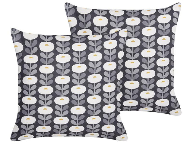 Set of 2 Garden Cushions Grey Polyester 45 x 45 Geometric Pattern Modern Outdoor Decoration Water Resistant Beliani