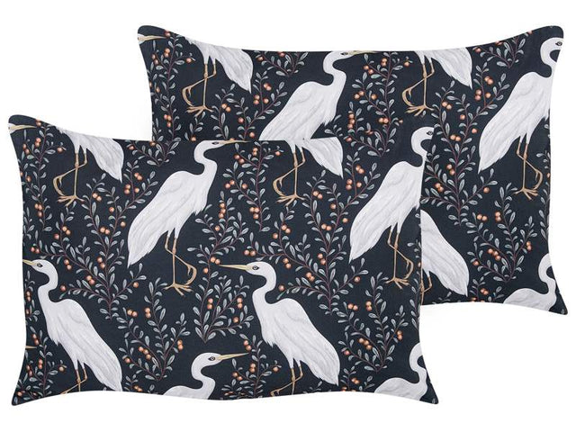 Set of 2 Garden Cushions Black Polyester 40 x 60 cm Bird Motif Modern Outdoor Decoration Water Resistant Beliani