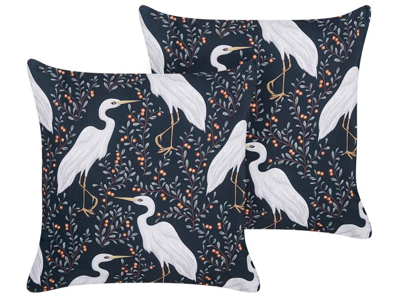 Set of 2 Garden Cushions Black Polyester 45 x 45 Bird Motif Modern Outdoor Decoration Water Resistant Beliani