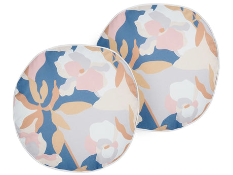Set of 2 Garden Cushions Multicolour Polyester  40 cm Floral Pattern Modern Outdoor Decoration Water Resistant  Beliani