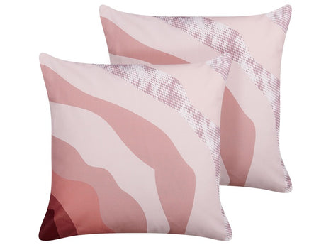 Set of 2 Garden Cushions Pink Polyester 45 x 45 Abstract Pattern Modern Outdoor Decoration Water Resistant Beliani