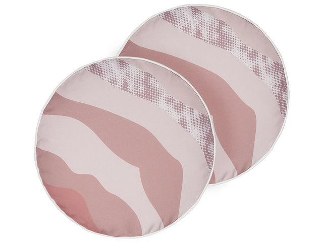 Set of 2 Garden Cushions Pink Polyester  40 cm Abstract Pattern Modern Outdoor Decoration Water Resistant Beliani
