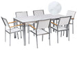 Garden Dining Set Marble Effect White Tabletop Glass Stainless Steel Frame White Set of 6 Chairs Textilene Modern Outdoor Style  Beliani