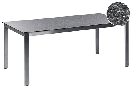 Garden Table Black Tempered Glass Table Top Stainless Steel Frame Rectangular 180 x 90 cm 6 Seater Beliani