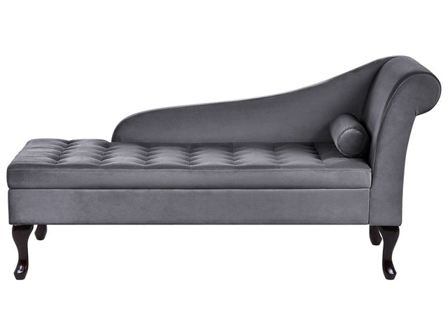 Right Hand Chaise Lounge Dark Grey Velvet Upholstery Black Legs Storage Compartment Tufted Seat Bolster Cushion Glam Retro Design Beliani