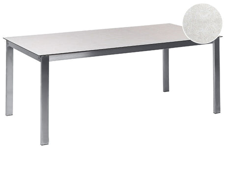 Garden Table White Tempered Glass Table Top Stainless Steel Frame Rectangular 180 x 90 cm 6 Seater Beliani