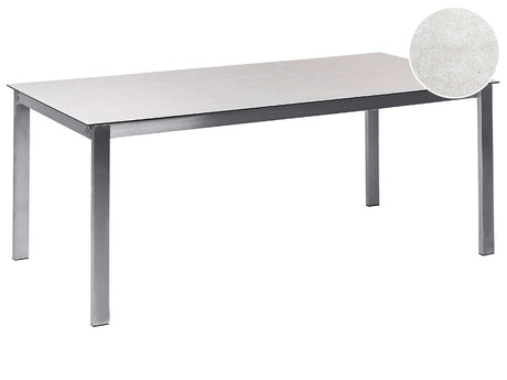 Garden Table White Tempered Glass Table Top Stainless Steel Frame Rectangular 180 x 90 cm 6 Seater Beliani