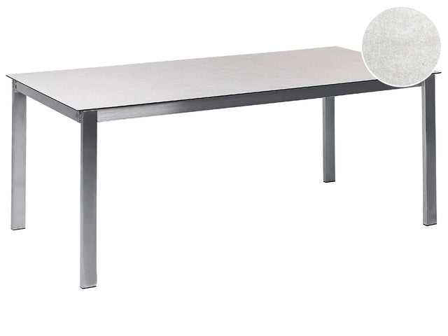 Garden Table White Tempered Glass Table Top Stainless Steel Frame Rectangular 180 x 90 cm 6 Seater Beliani