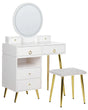 Dressing Table White and Gold MDF 6 Drawers LED Mirror Stool Living Room Furniture Glam Design Beliani