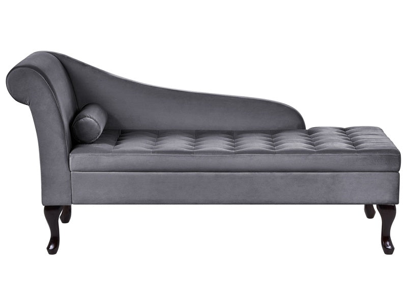 Left Hand Chaise Lounge Dark Grey Velvet Upholstery Black Legs Storage Compartment Tufted Seat Bolster Cushion Glam Retro Design Beliani