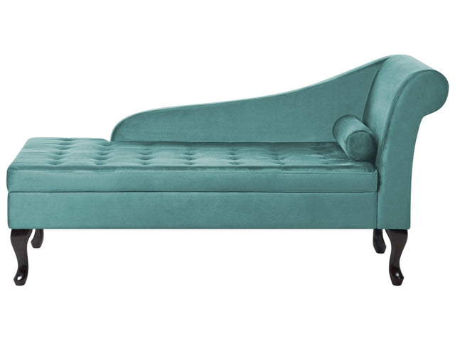 Right Hand Chaise Lounge Teal Velvet Upholstery Black Legs Storage Compartment Tufted Seat Bolster Cushion Glam Retro Design Beliani