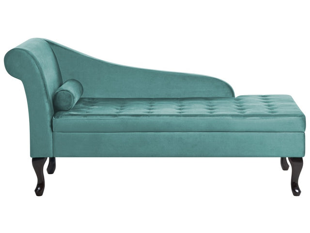 Left Hand Chaise Lounge Teal Velvet Upholstery Black Legs Storage Compartment Tufted Seat Bolster Cushion Glam Retro Design Beliani