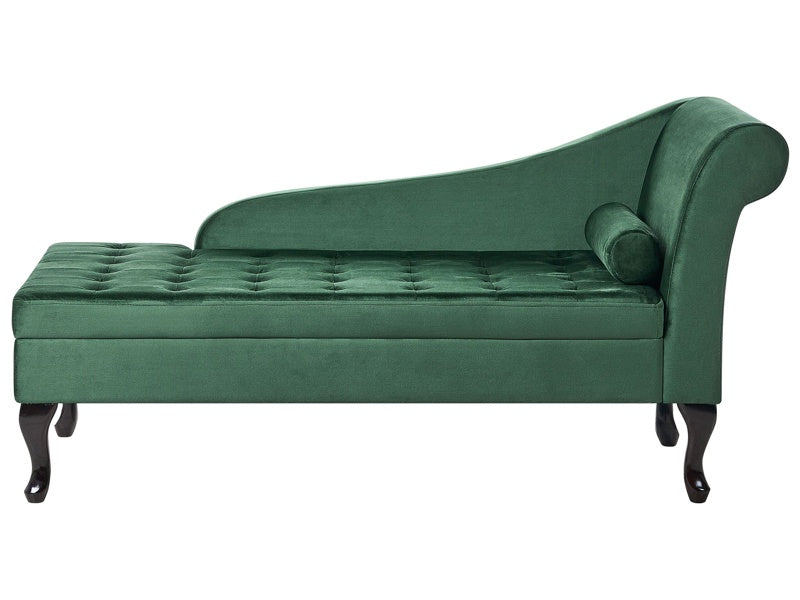 Right Hand Chaise Lounge Dark Green Velvet Upholstery Black Legs Storage Compartment Tufted Seat Bolster Cushion Glam Retro Design Beliani