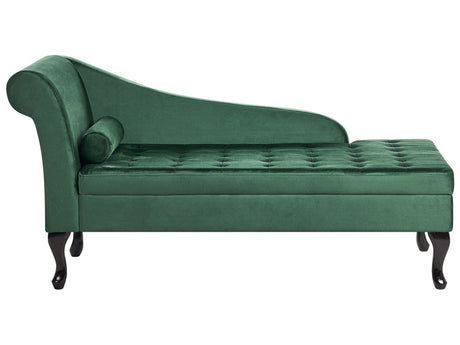 Left Hand Chaise Lounge Dark Green Velvet Upholstery Black Legs Storage Compartment Tufted Seat Bolster Cushion Glam Retro Design Beliani