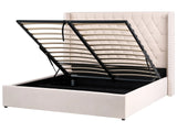 Bed Frame with Storage Off-White Velvet Upholstered 6ft EU Super King Size Ottoman Bed Beliani