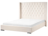 Slatted Bed Frame Off-White Velvet 5ft3 EU King Size Upholstered Tufted Headrest Nailhead Trim Glam Design Beliani