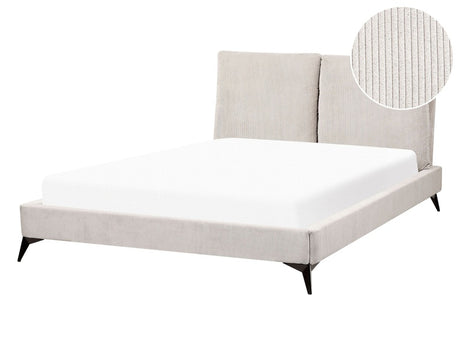 EU Double Size Bed Light Beige Corduroy Upholstery 4ft6 Slatted Base with Thick Padded Headboard with Cushions Beliani