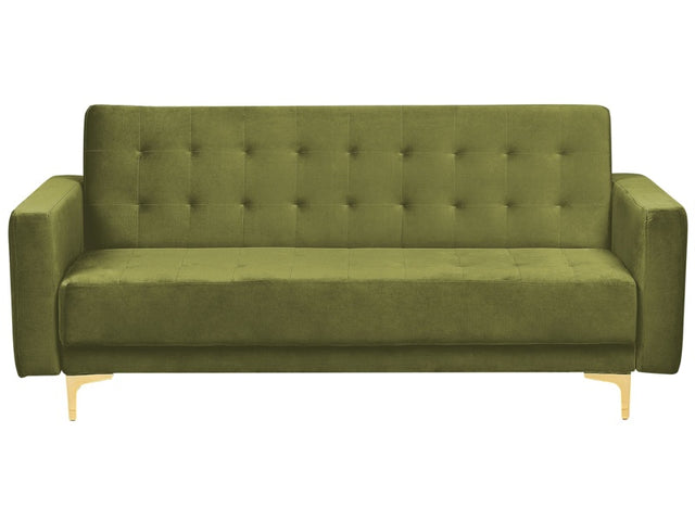 Sofa Bed Green Velvet Tufted Fabric Modern Living Room Modular 3 Seater Gold Legs Track Arm Beliani