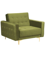 Armchair Green Velvet Tufted Fabric Modern Living Room Reclining Chair Gold Legs Track Arm Beliani