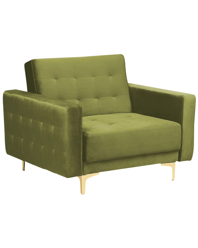 Armchair Green Velvet Tufted Fabric Modern Living Room Reclining Chair Gold Legs Track Arm Beliani
