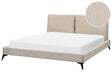 EU Super King Size Bed Taupe Corduroy Upholstery 6ft Slatted Base with Thick Padded Headboard with Cushions Beliani