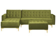 Corner Sofa Bed Teal Velvet Tufted Fabric Modern L-Shaped Modular 4 Seater with Ottoman Right Hand Chaise Longue Beliani