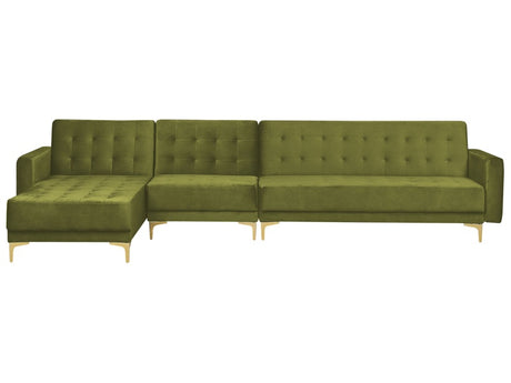 Corner Sofa Bed Green Velvet Tufted Fabric Modern L-Shaped Modular 5 Seater Right Hand Chaise Longue Beliani