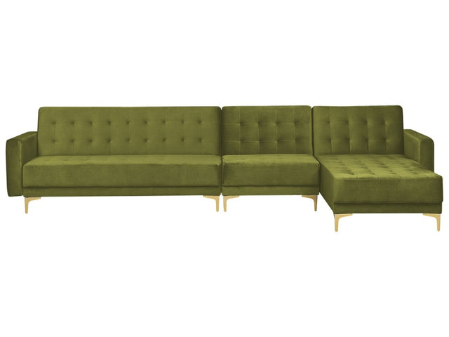 Corner Sofa Bed Green Velvet Tufted Fabric Modern L-Shaped Modular 5 Seater Left Hand Chaise Longue Beliani