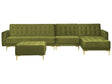 Corner Sofa Bed Green Velvet Tufted Fabric Modern L-Shaped Modular 5 Seater with Ottoman Left Hand Chaise Longue Beliani