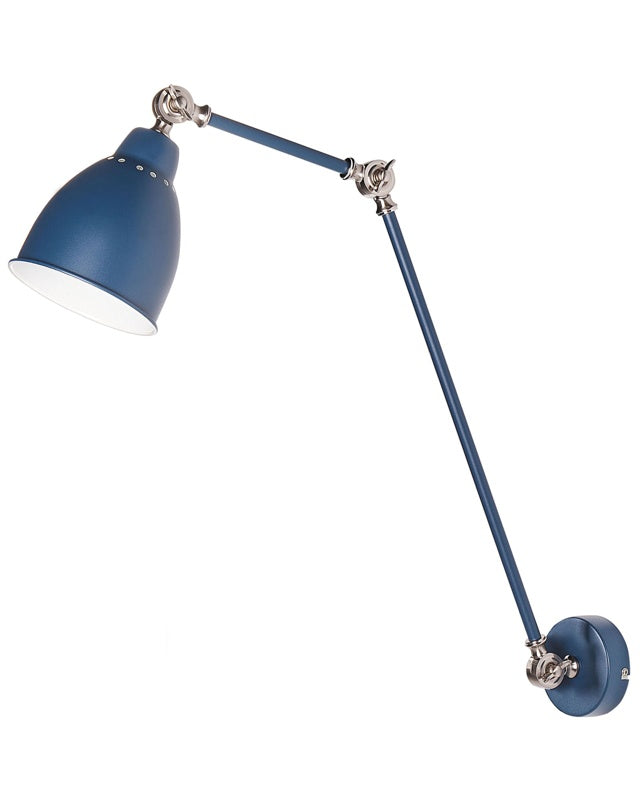 Wall Spot Lamp Dark Blue Metal ø 14 cm Matt Finish Long Swing Arm Reading Light Modern Design Beliani