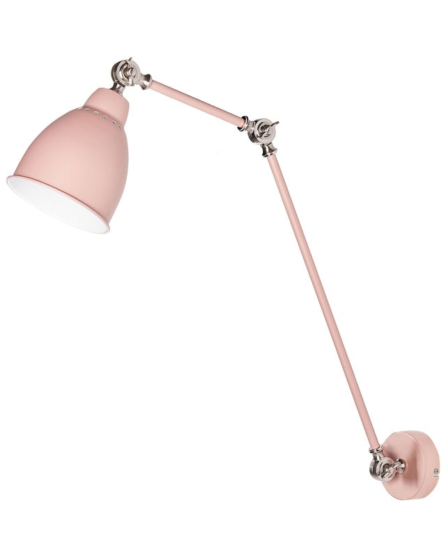 Wall Spot Lamp Light Pastel Pink Metal ø 14 cm Matt Finish Long Swing Arm Reading Light Modern Design Beliani