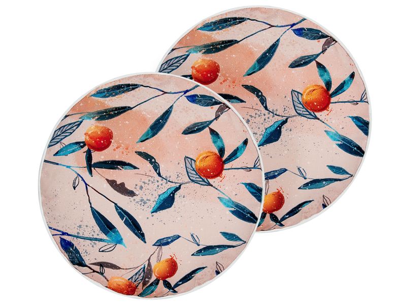 Set of 2 Garden Cushions Multicolour Polyester ⌀ 40 cm Leaf Pattern Modern Outdoor Decoration Water Resistant Beliani