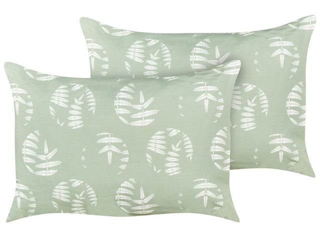 Set of 2 Garden Cushions Green Polyester 40 x 60 cm Leaf Pattern Motif Modern Design Throw Scatter Pillow Beliani