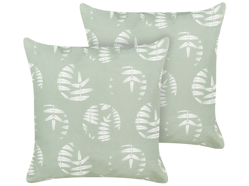 Set of 2 Garden Cushions Green Polyester 45 x 45 cm Leaf Pattern Motif Modern Design Throw Scatter Pillow Beliani