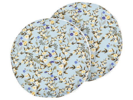 Set of 2 Outdoor Cushions Blue Polyester  40 cm Round Floral Print Pattern Scatter Pillow Garden Patio Beliani