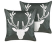 Set of 2 Scatter Cushions Green Velvet 45 x 45 cm Reindeer Motif Christmas Accessories Festive Decor Beliani