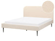 Bed Beige Boucle Upholstery EU King Size 5ft3 Headboard Slatted Base Frame Black Legs Minimalist Design Beliani